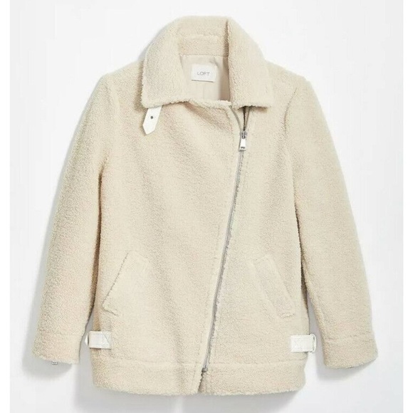 Loft Faux Shearling Aviator Moto Coat Jacket Grey Sand Heavy Weight Buckle XL - Picture 1 of 12
